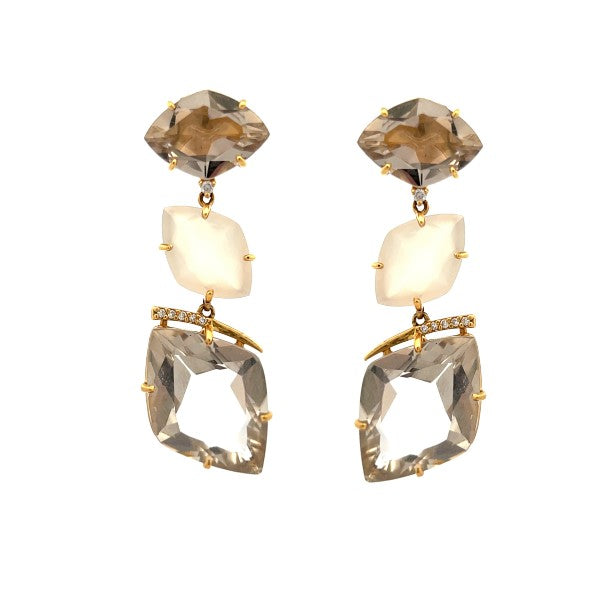 VIANNA 18K Yellow Gold Smokey Quartz Drop Earrings- SALE