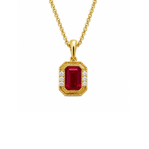 14K Yellow Gold Ruby and Diamond Pendant