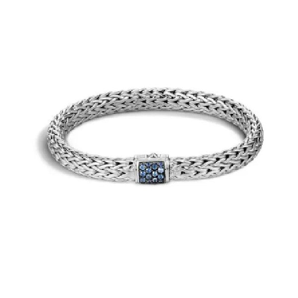 Classic Chain 7.5mm Silver Bracelet With Blue Sapphire Clasp