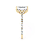Load image into Gallery viewer, MICHAEL M 18K Yellow Gold Side Stone and Hidden Halo Emerald Engagement Ring
