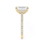 MICHAEL M 18K Yellow Gold Side Stone and Hidden Halo Emerald Engagement Ring