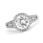 18K White Gold Round Diamond Halo Engagement Ring With a Split Shank