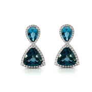 14K White Gold Swiss and London Blue Topaz and Diamond Earrings