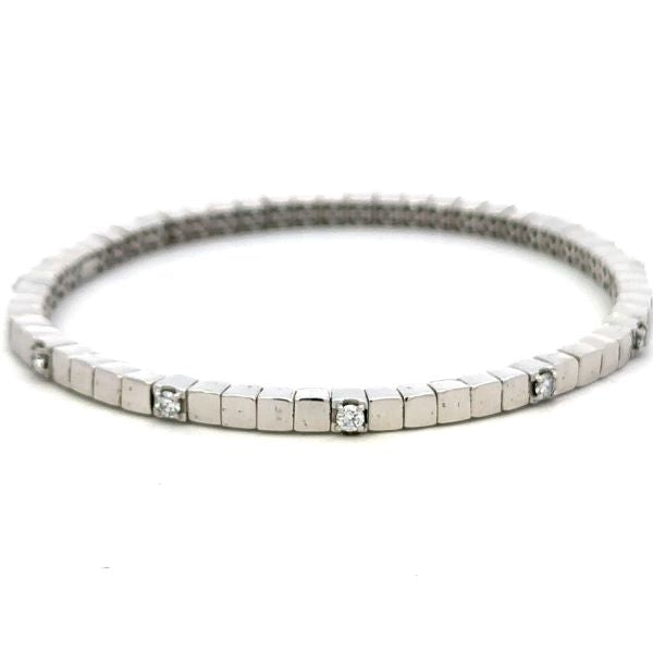 Stretchable White Ceramic and 18K White Gold Diamond Bracelet