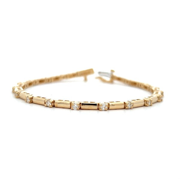 14K Yellow Gold Bar Link Diamond Bracelet