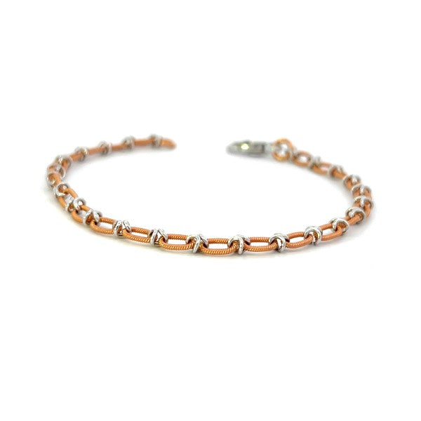 18K Two-Tone White and Rose Gold Textured Chain Bracelet