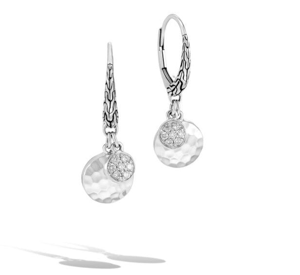 Hammered Silver Diamond Drop Earrings