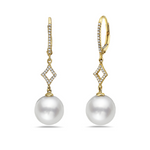 Load image into Gallery viewer, 14K Yellow Gold Pearl and Diamond Earrings
