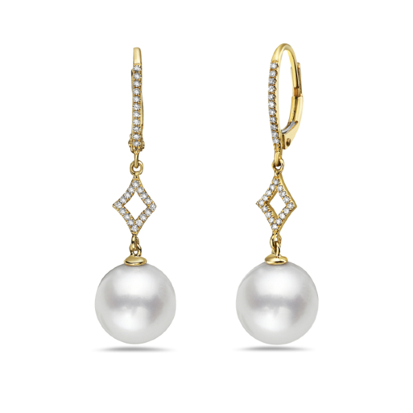 14K Yellow Gold Pearl and Diamond Earrings