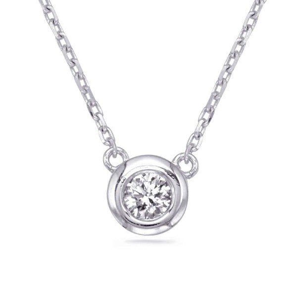 14K White Gold Diamond Bezel Necklace