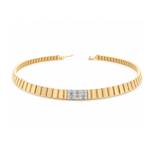 18K Yellow Gold Fluted Collar Necklace with Diamonds