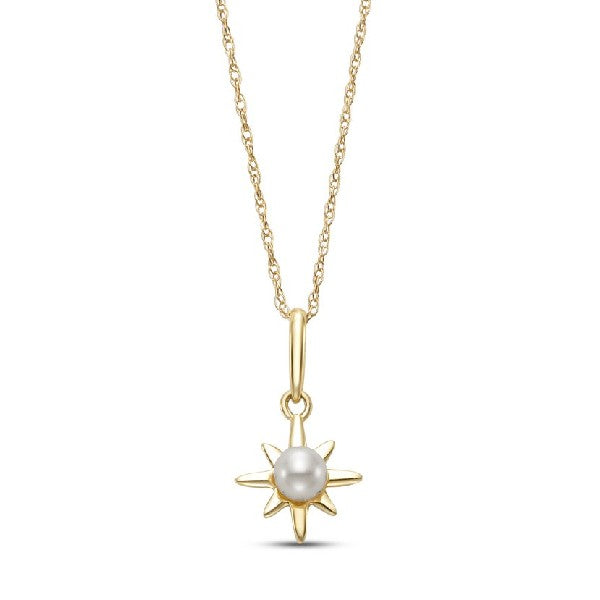 14K Yellow Gold Starburst Pearl Necklace