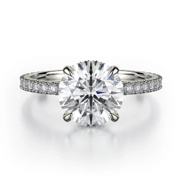 MICHAEL M 18K White Gold Engagement Ring with Double Hidden Halo and Side Stones