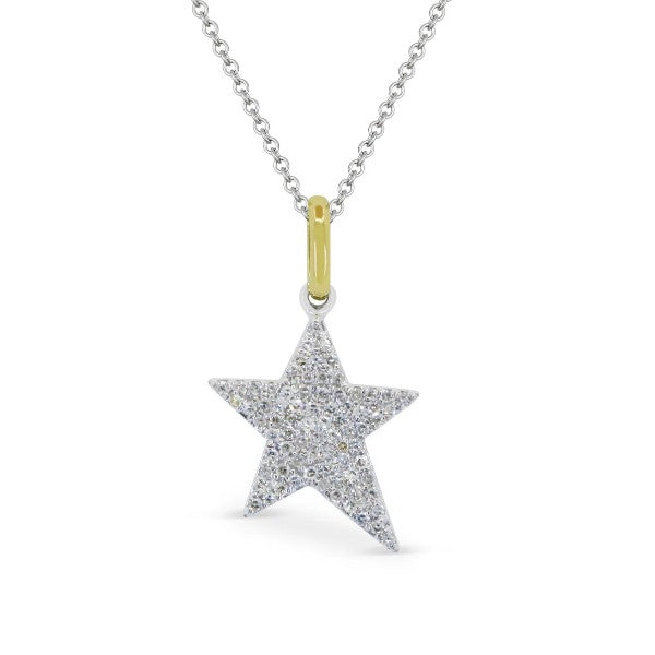 14K White and Yellow Gold Small Diamond Star Necklace