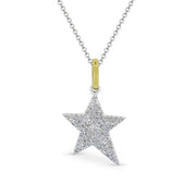 14K White and Yellow Gold Small Diamond Star Necklace