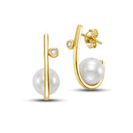 Load image into Gallery viewer, MASTOLONI 14K Yellow Gold Pearl and Diamond Hoop Earrings