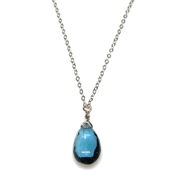 14K White Gold London Blue Topaz Necklace