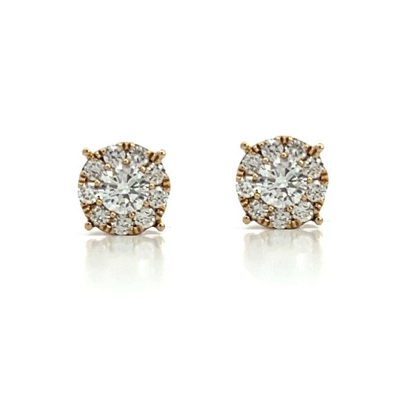 14K Yellow Gold Diamond Cluster Stud Earrings