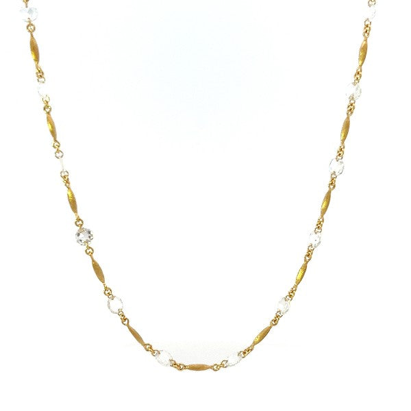 18K Yellow Gold Rose Cut Diamond and Bar Necklace