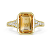 14K Yellow Gold Bezel-Set Citrine and Diamond Ring