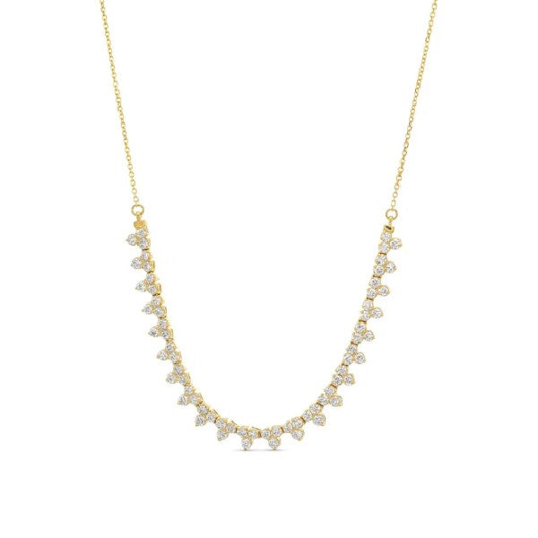 14K Yellow Gold Trio Cluster Diamond Demi Necklace 2.00cttw
