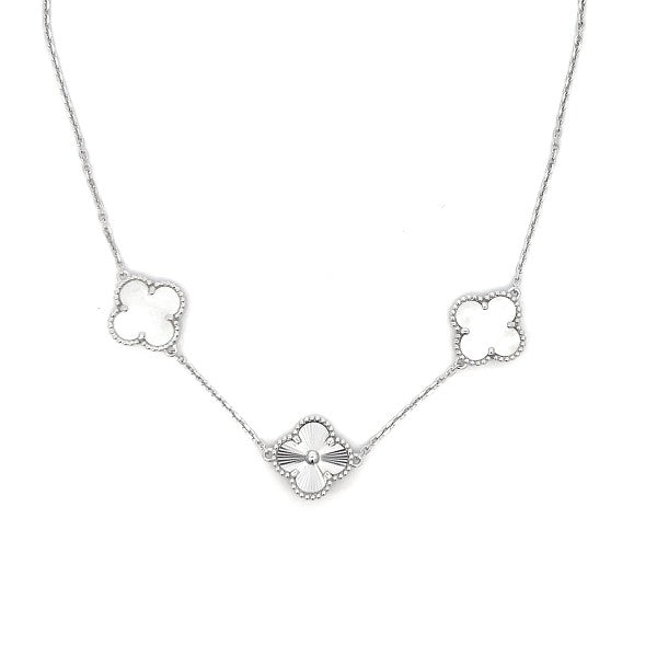 14K White Gold Mother of Pearl Clover Necklace