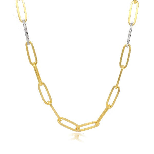 14K Yellow Gold Paperclip Diamond Link  Necklace