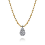 14K Yellow and White Diamond Pear Halo Necklace
