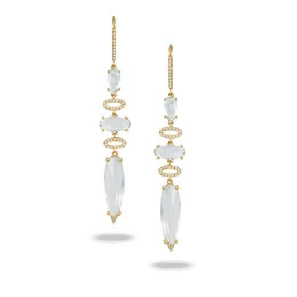 14K Yellow Gold White Topaz Drop Earrings