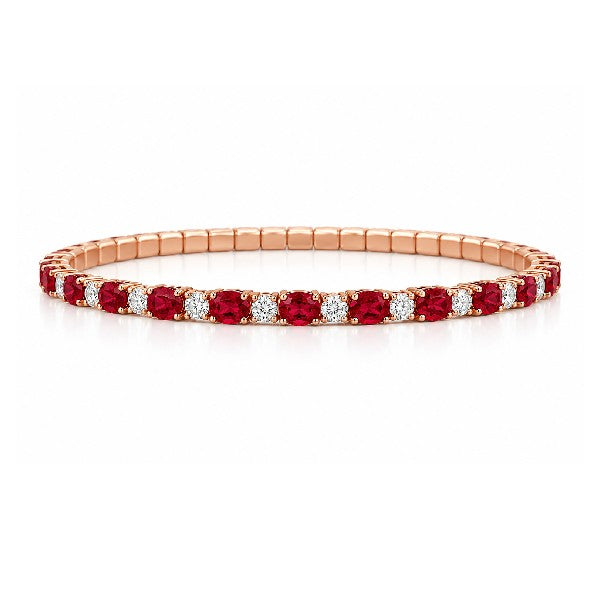 DEMEGLIO 18K Rose Gold Stretchable Ruby and Diamond Tennis Bracelet
