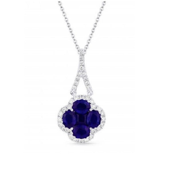 14K White Gold Sapphire and Diamond Clover Necklace