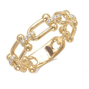 18K Yellow Gold Chain Ring with Diamonds