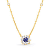 14K Yellow Gold Sapphire and Diamond Halo Necklace