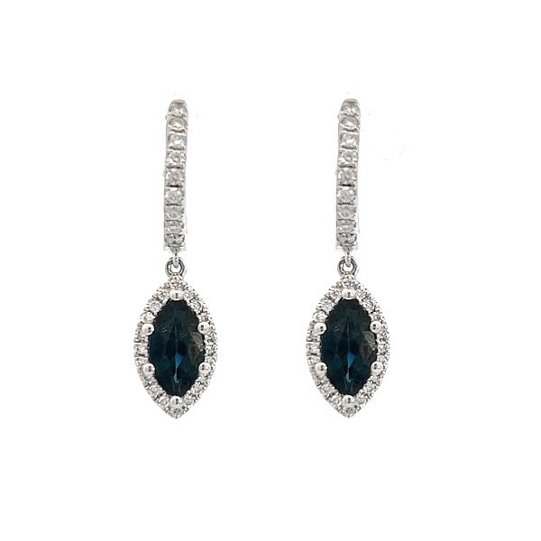 14K White Gold Marquise Sapphire and Diamond Halo Earrings