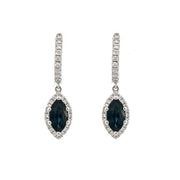 14K White Gold Marquise Sapphire and Diamond Halo Earrings
