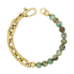 Load image into Gallery viewer, JOHN VARVATOS Artisan Brass Turquoise Link Single-Strand Bracelet, Half Beaded/Half Chain
