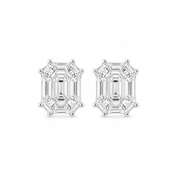 18K White Gold Invisible Set Emerald Diamond Earrings