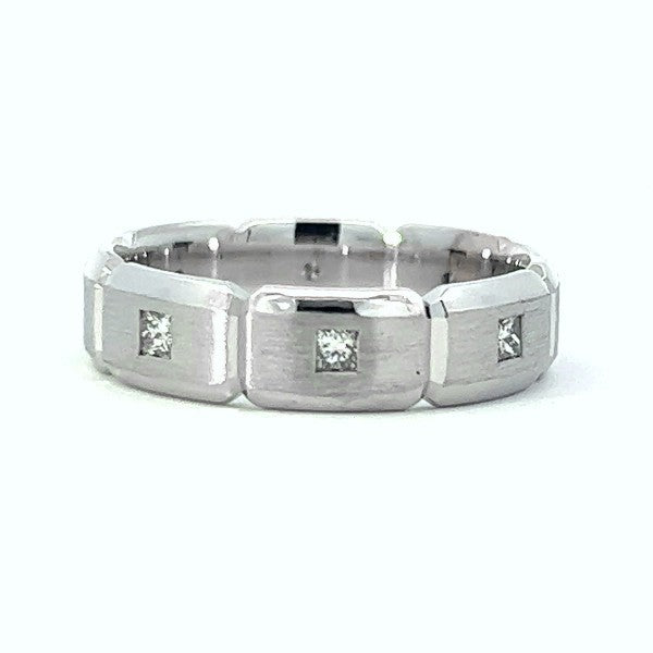 Men's 14k White Gold Diamond Wedding Band