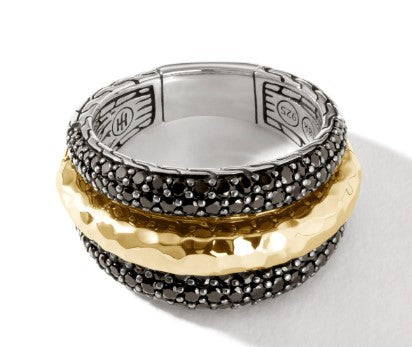 Classic Chain Hammered 18k Gold And Silver Layered Ring