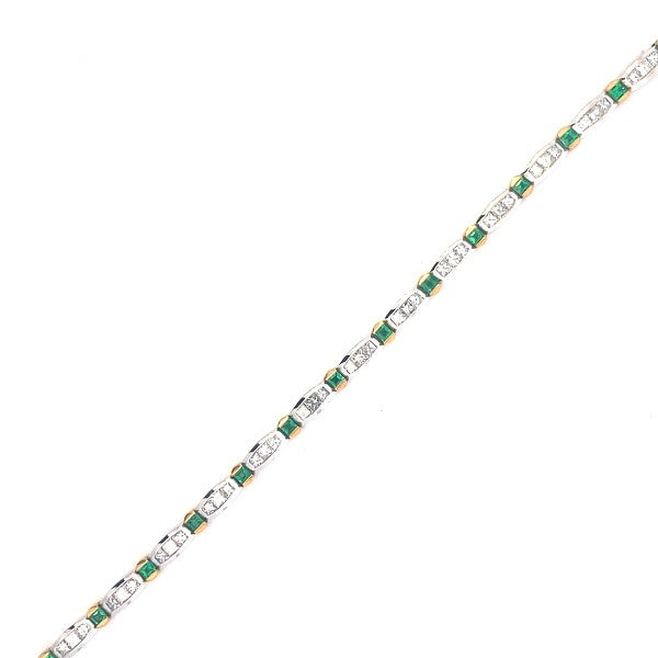 18K White and Yellow Gold Emerald and Diamond Tennis Bracelet - FINAL SALE