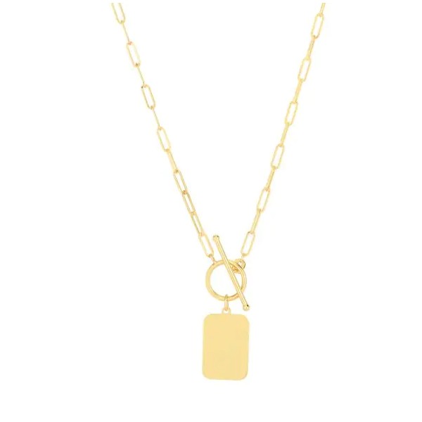 14K Yellow gold Paperclip Tag Toggle Necklace