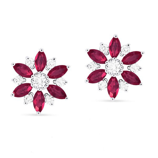 Ruby and Diamond Flower Earrings