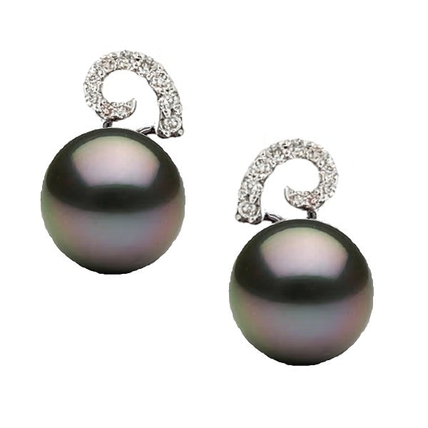 18K White Gold Tahitian Pearl and Diamond Earrings