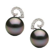 18K White Gold Tahitian Pearl and Diamond Earrings