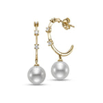 Load image into Gallery viewer, 9-9.5mm Freshwater Pearl and Diamond Hoop Earrings in 18K Yellow Gold
