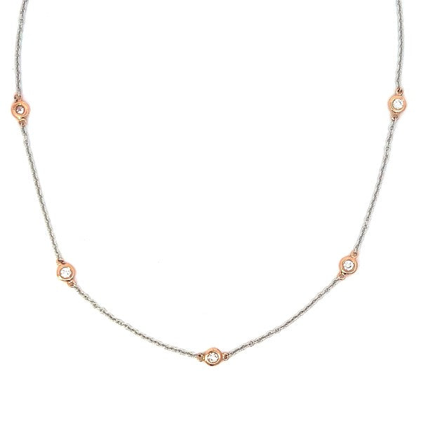 14K White and Rose Gold Diamond Station Necklace