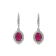 14K White Gold Ruby and Diamond Drop Earrings