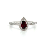 Load image into Gallery viewer, 14K White Gold Pear Ruby and Diamond Halo Ring
