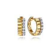 14K Yellow Gold Fluted Diamond Huggie Hoop Earrings