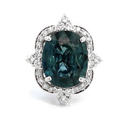 18K White Gold Untreated Oval Sapphire and Diamond Cocktail Ring - ESTATE